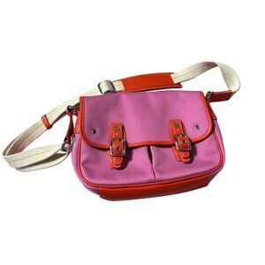 Coach Pink & Orange Canvas Park Crossbody Bag, Color-block Leather Trim